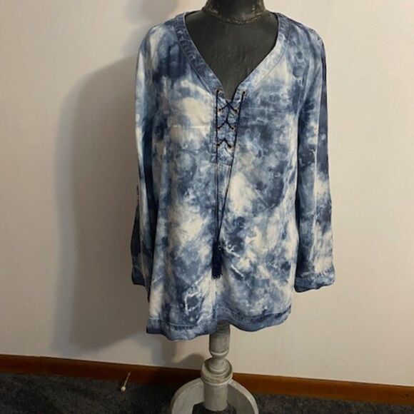 Nine West Blue/White Tie Dye V-neck tunic, size L - Picture 1 of 4